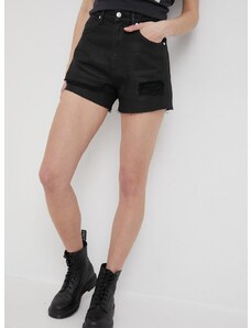 Traper kratke hlače Wrangler za žene, boja: crna, glatki materijal, visoki struk