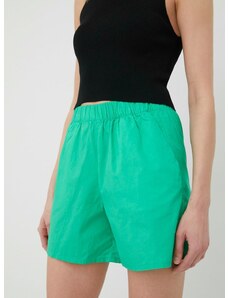 Pamučne kratke hlače Noisy May za žene, boja: zelena, glatki materijal, visoki struk