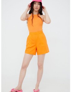 Pamučne kratke hlače Noisy May za žene, boja: narančasta, glatki materijal, srednje visoki struk