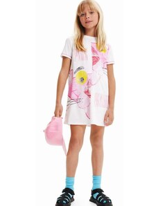Dječja pamučna haljina Desigual boja: bijela, mini, oversize