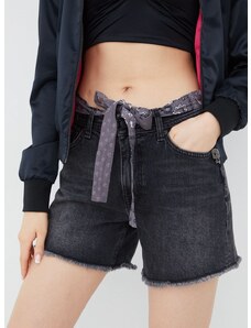Traper kratke hlače Superdry za žene, boja: siva, glatki materijal, srednje visoki struk