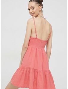 Pamučna haljina Billabong boja: ružičasta, mini, širi se prema dolje