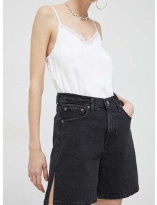 Traper kratke hlače Abercrombie & Fitch za žene, boja: crna, glatki materijal, visoki struk
