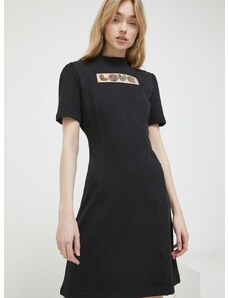 Pamučna haljina Love Moschino boja: crna, mini, širi se prema dolje