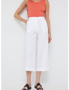 Pamučne hlače Sisley za žene, boja: bijela, široke, visoki struk