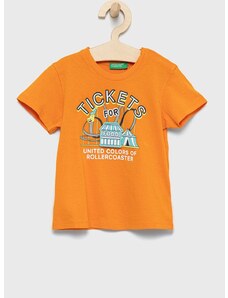 Dječja pamučna majica kratkih rukava United Colors of Benetton boja: narančasta, s aplikacijom