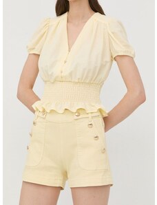 Kratke hlače Morgan za žene, boja: žuta, glatki materijal, visoki struk