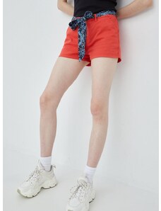 Kratke hlače Superdry za žene, boja: crvena, glatki materijal, srednje visoki struk