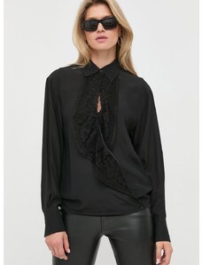 Svilena košulja Victoria Beckham za žene, boja: crna, relaxed, s klasičnim ovratnikom