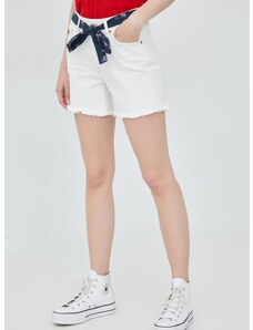 Traper kratke hlače Superdry za žene, boja: bijela, glatki materijal, srednje visoki struk