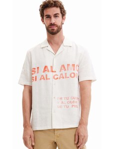 Košulja Desigual za muškarce, boja: bijela, regular, s klasičnim ovratnikom