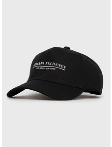 Pamučna kapa Armani Exchange boja: crna, s tiskom