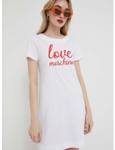 Pamučna haljina Love Moschino boja: bijela, mini, ravna