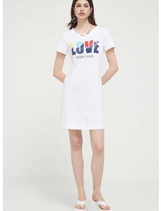 Pamučna haljina Love Moschino boja: bijela, mini, ravna