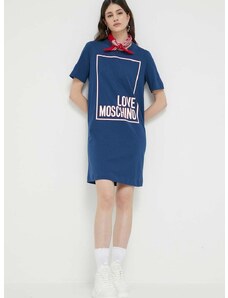 Pamučna haljina Love Moschino boja: tamno plava, mini, ravna