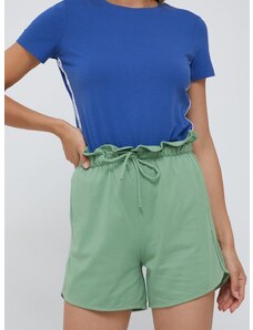 Pamučne kratke hlače United Colors of Benetton za žene, boja: zelena, glatki materijal, visoki struk