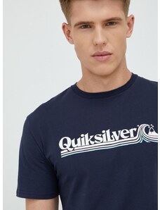 Pamučna majica Quiksilver boja: tamno plava, s tiskom