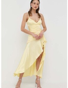 Haljina Bardot boja: žuta, maxi, širi se prema dolje