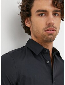 Košulja Sisley za muškarce, boja: crna, slim, s klasičnim ovratnikom
