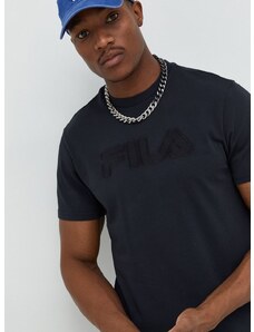 Pamučna majica Fila boja: crna, s aplikacijom