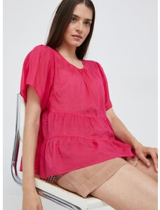 Pamučna majica Sisley za žene, boja: ružičasta, glatka