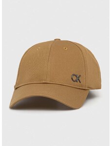 Pamučna kapa sa šiltom Calvin Klein boja: bež, glatka
