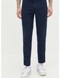 Lanene hlače Abercrombie & Fitch boja: tamno plava, uski kroj
