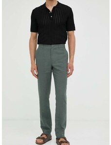 Lanene hlače Bruuns Bazaar boja: zelena, ravni kroj