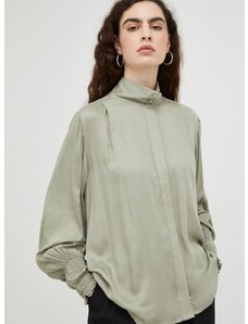 Košulja Bruuns Bazaar za žene, boja: zelena, relaxed, s ruski m ovratnikom
