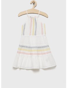 Dječja pamučna haljina GAP boja: bijela, midi, širi se prema dolje