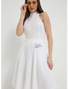 Haljina s dodatkom lana Love Moschino boja: bijela, mini, širi se prema dolje