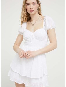 Pamučna haljina Hollister Co. boja: bijela, mini, širi se prema dolje
