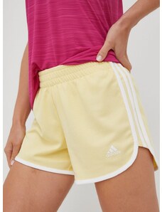 Kratke hlače za trčanje adidas Performance Marathon 20 za žene, boja: žuta, s aplikacijom, srednje visoki struk