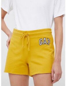 Kratke hlače GAP za žene, boja: žuta, s aplikacijom, srednje visoki struk