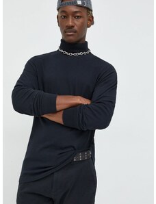 Pamučna majica dugih rukava Abercrombie & Fitch boja: crna, jednobojni model