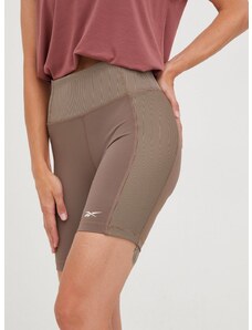 Kratke hlače za jogu Reebok za žene, boja: smeđa, s uzorkom, visoki struk
