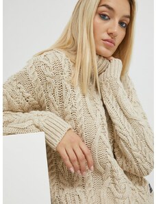 Pulover s dodatkom vune Superdry za žene, boja: bež, s dolčevitom
