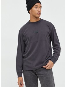 Pamučna majica dugih rukava Abercrombie & Fitch boja: siva, jednobojni model