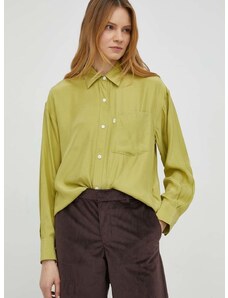 Svilena košulja Levi's za žene, boja: zelena, relaxed, s klasičnim ovratnikom