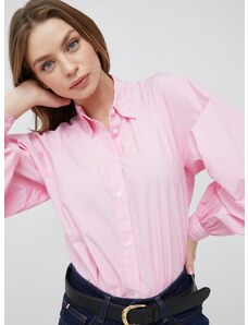 Pamučna košulja Tommy Hilfiger za žene, boja: ružičasta, regular, s klasičnim ovratnikom