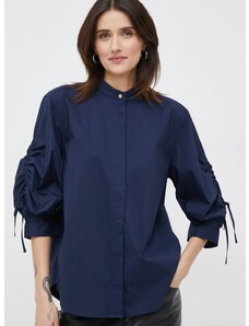 Košulja Lauren Ralph Lauren za žene, boja: tamno plava, regular, s ruskim ovratnikom