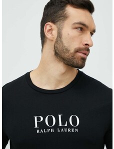 Gornji dio pidžame - pamučna majica dugih rukava Polo Ralph Lauren boja: crna, s tiskom