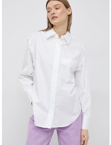 Pamučna košulja Calvin Klein za žene, boja: bijela, relaxed, s klasičnim ovratnikom