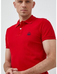 Pamučna polo majica United Colors of Benetton boja: crvena, s aplikacijom