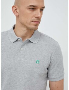 Pamučna polo majica United Colors of Benetton boja: siva, jednobojni model