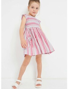 Dječja haljina s dodatkom lana Mayoral boja: ružičasta, mini, širi se prema dolje