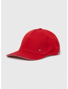 Pamučna kapa sa šiltom Tommy Hilfiger boja: crvena, glatka
