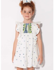 Dječja pamučna haljina Mayoral boja: bijela, mini, širi se prema dolje