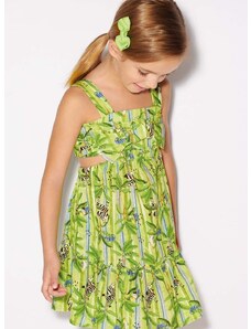 Dječja haljina s dodatkom lana Mayoral boja: zelena, mini, širi se prema dolje
