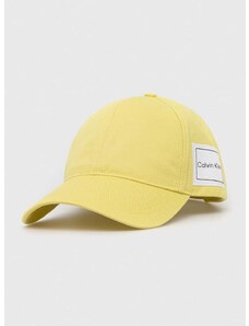 Pamučna kapa sa šiltom Calvin Klein boja: žuta, s aplikacijom